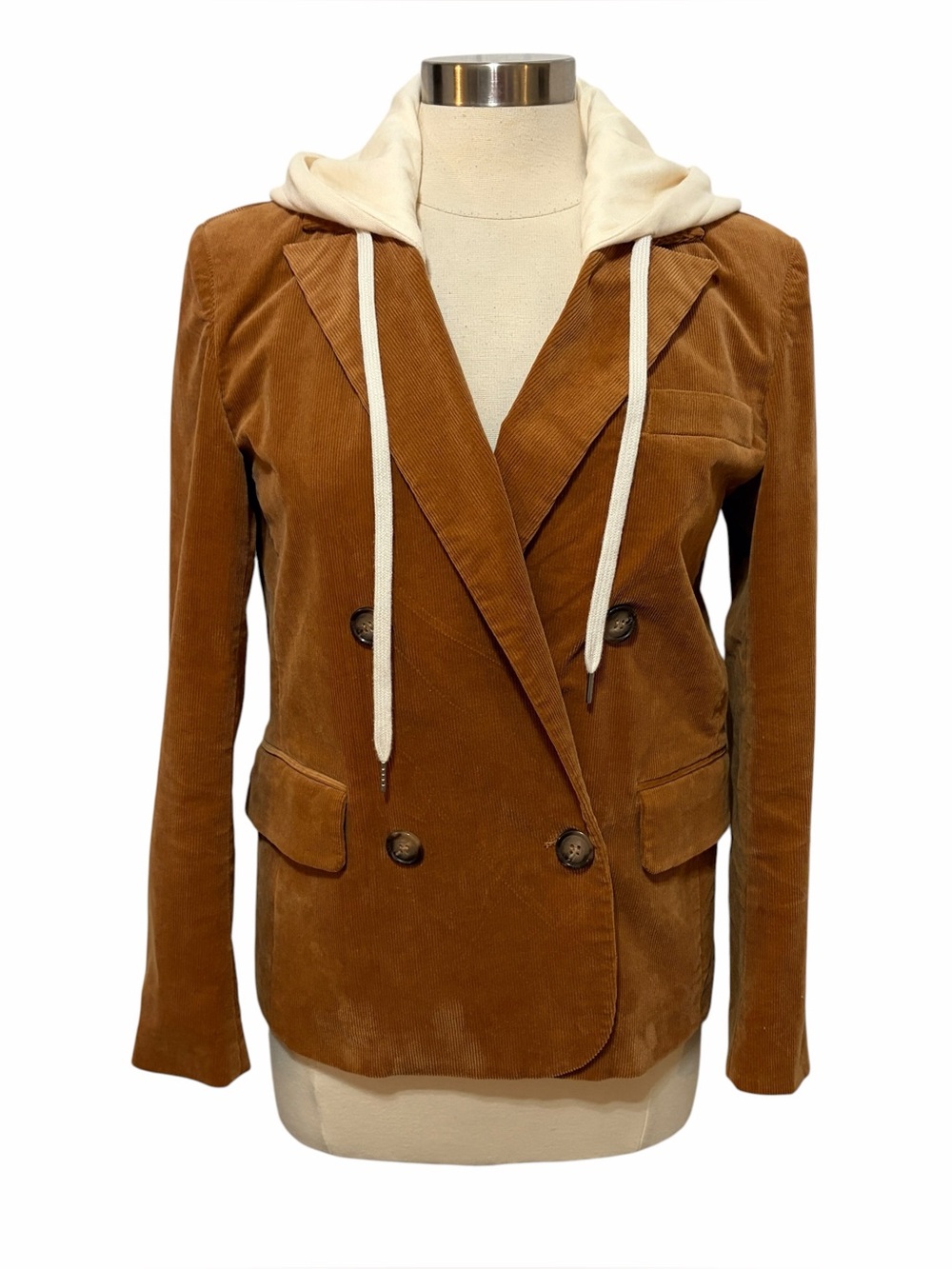 FAB’RIK Tan Corduroy Blazer with Removable French Terry Hood, Small